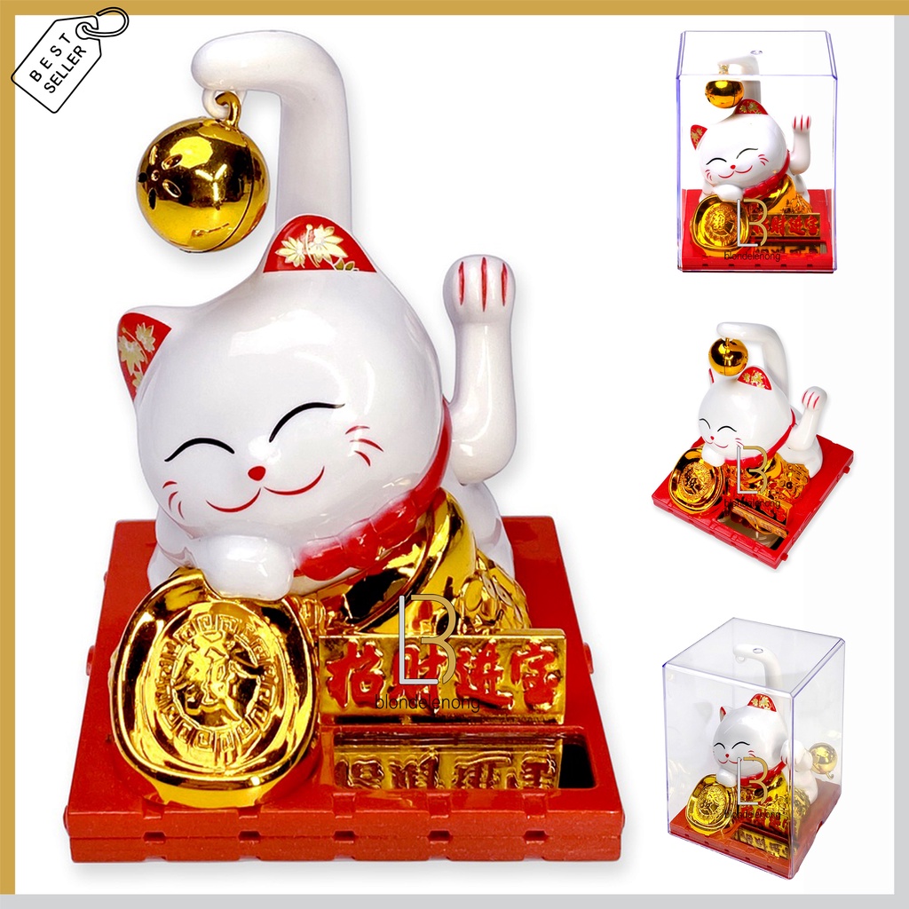 Patung Pajangan Kucing Hoki Keberuntungan Lucky Cat Rejeki Maneki Neko Maneko Neki Tangan Lambai Mel