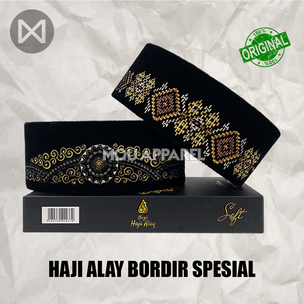 Songkok Premium HAJI ALAY BORDIR SPESIAL AC Tinggi 9 Peci Sholat Pria Dewasa Hitam Full Motif Batik NU Kopiah Shalat Anak Santri Laki Kopyah Solat Pesantren Nasional Beludru Ukuran Jumbo Kopeah Bulat Batok Bludru Putih Pendek Karakter Nama Ori Original 8