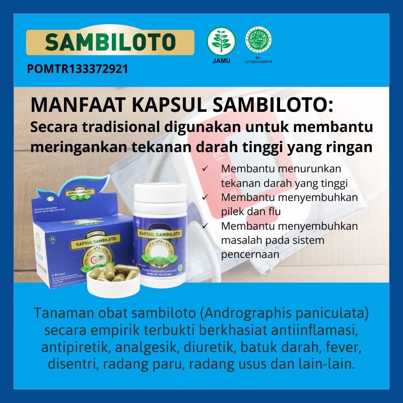 Kapsul SAMBILOTO Naturafit | Obat Herbal Darah Tinggi Hipertensi Meredakan Peradangan Demam Flu BPOM