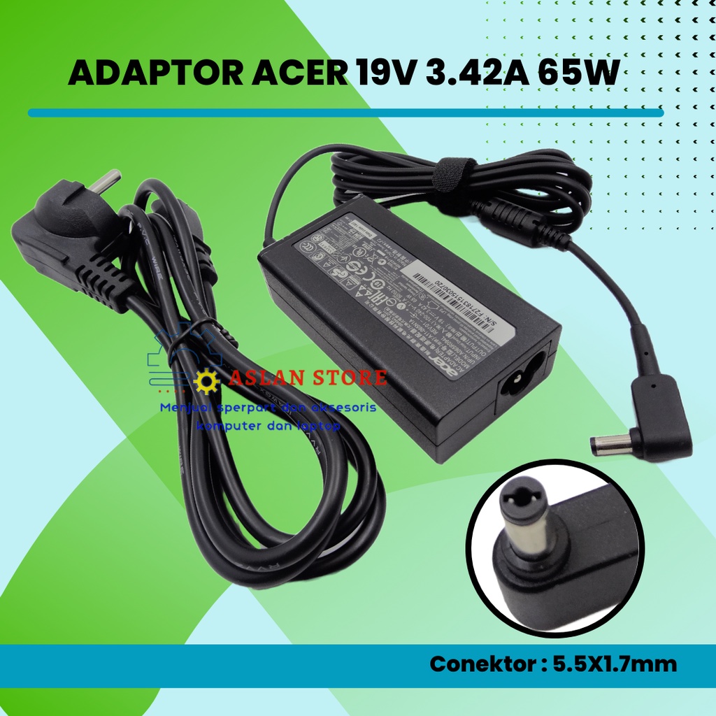 Adaptor Charger Original Acer (Chicony) 19v - 3.42A DC 5.5*1.7mm acer E1-421 E1-431 E1-451 E1-471 Acer Aspire V5 Series V5-431  V5-471