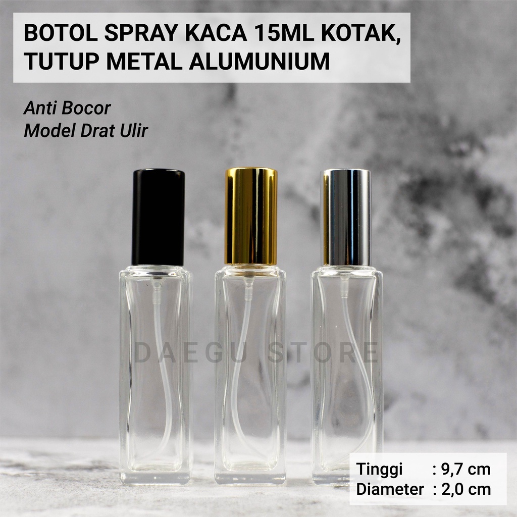 Botol Spray 15ml Kotak Kaca Tebal - Parfum Refill Isi Ulang Travel