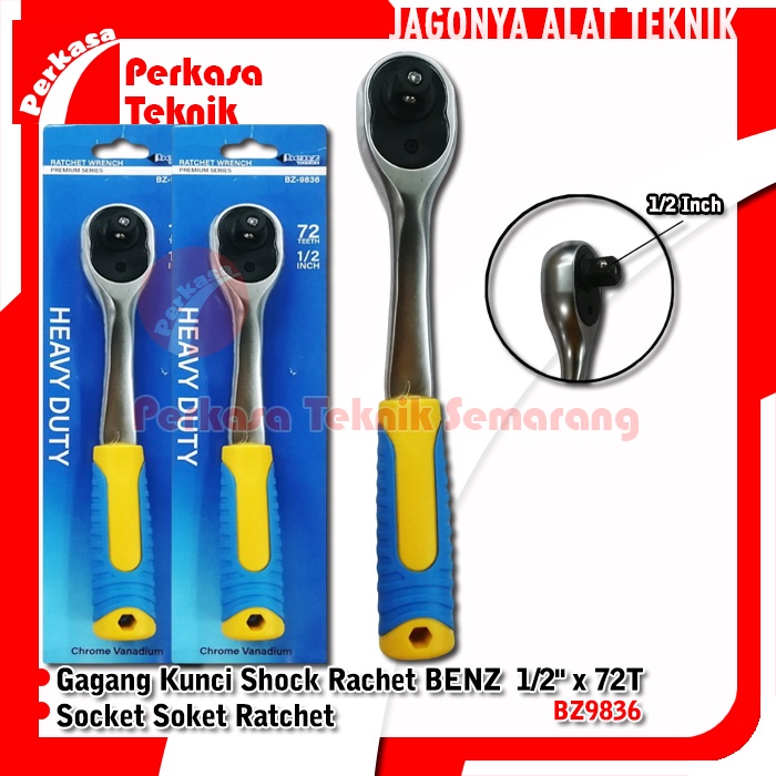 BENZ BZ9836 Gagang Kunci Shock Rachet Socket Soket Ratchet 1/2" x 72T