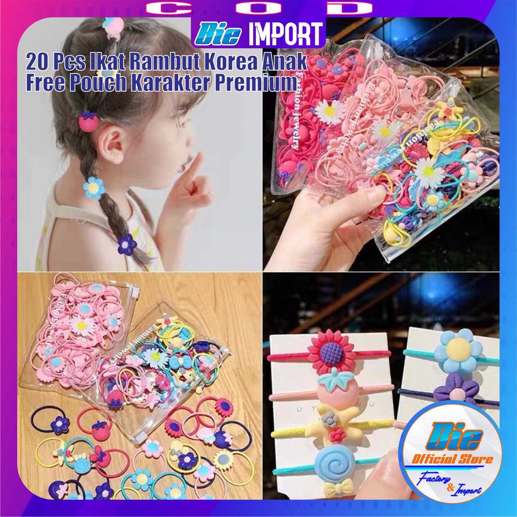 20 Pcs Ikat Rambut Anak Karakter Premium Free Pouch Impor Best Seller