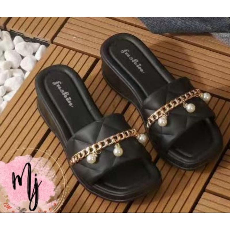 Sandal Wedges Selop Wanita Karet Jelly Import