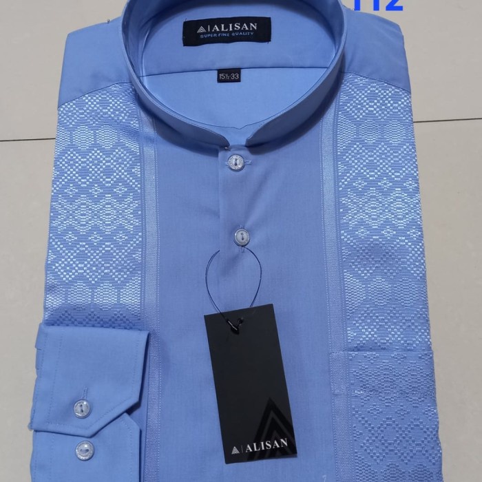 Kemeja Baju Koko Pria Lengan Panjang Bordir Reguler Biru B2 Alisan Original - Biru 112, no 14.5 ( S 