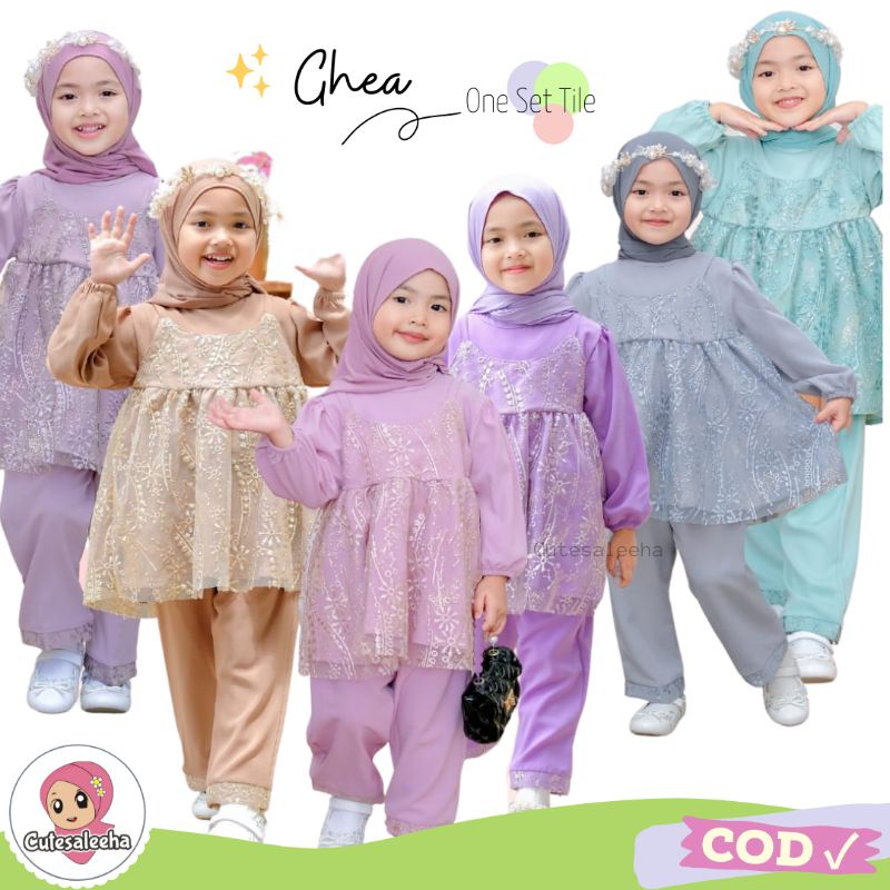 Cutesaleeha One Set Anak Perempuan Ghea Tile Baju Setelan Anak Perempuan One Set Tile Anak Setelan T