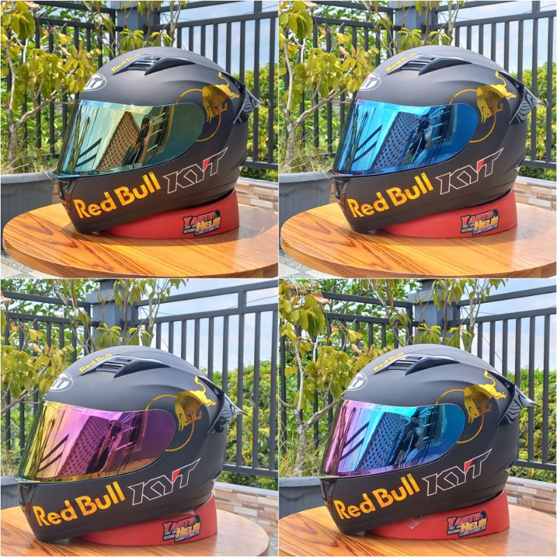 HELM FULL FACE KYT R 10 BLACK DOFF PAKET GANTENG RED BULL