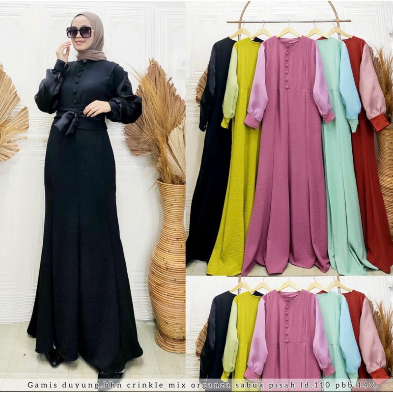 Terbaru ✨ Homedress Muslim Dea Gamis Crinkle Mix Organza Premium Ld 110 Gamis Dea Gamis Mix Organza 