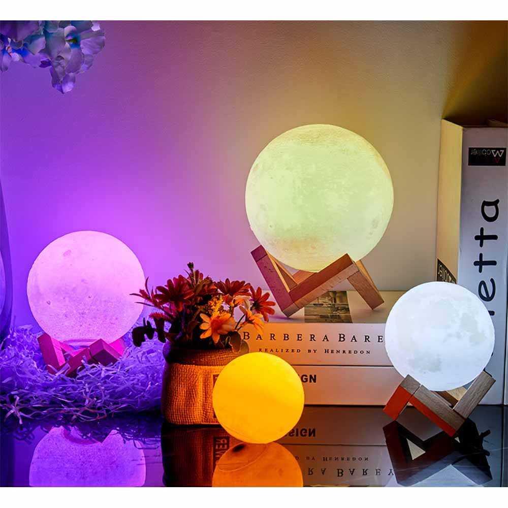 Lampu Tidur Bulan 3D Printed Moon Night Light Lamp 7 Color 1W - OU12 - Multi-Color