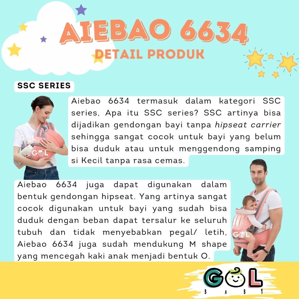 Gendongan Bayi Baby Carrier multifunction 11 in 1 Hipseat Carrier Aiebao 6634 (6636 6608 6629 6612)