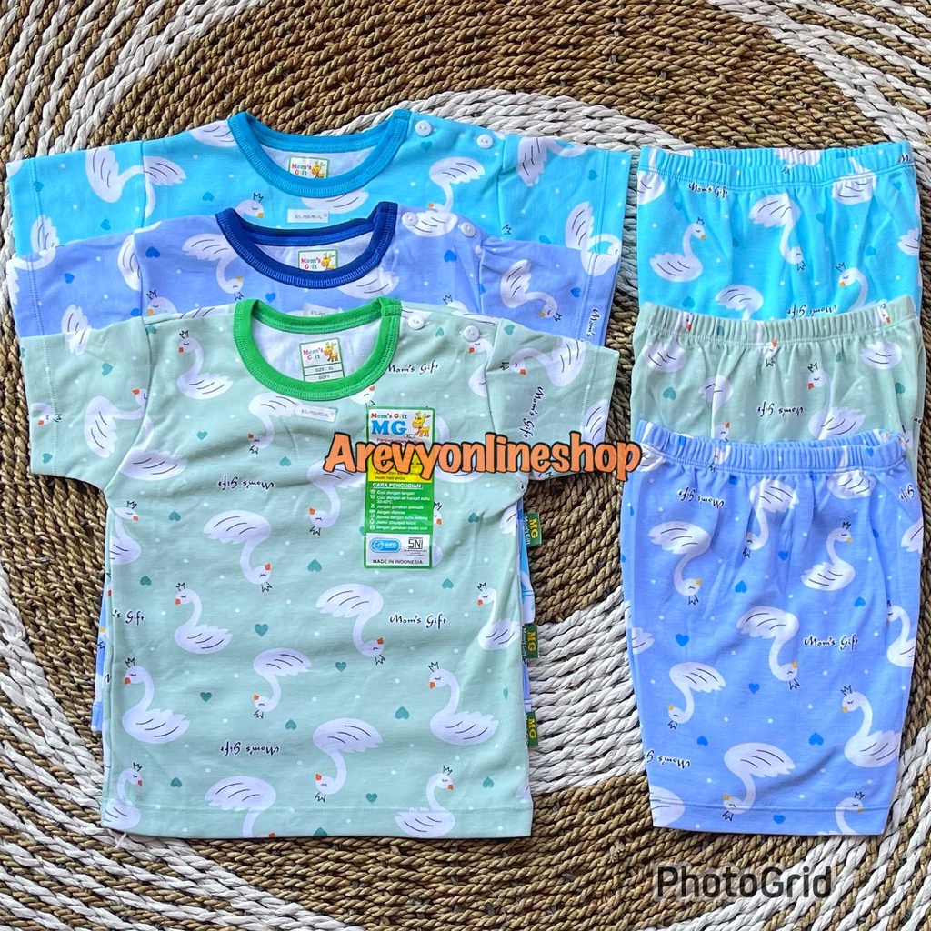 Setelan Baju Bayi Oblong Pendek Anak Moms Gift Baju Pendek Celana Pendek Motif Angsa S M L XL 3 - 24 Bulan