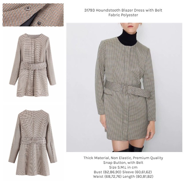 31793 Dress Formal Lengan Panjang Baju Kerja Office Blazer Houndstooth Blazer Dress