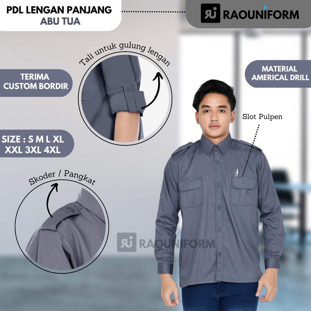 Baju PDL Lapangan/Baju PDL Lengan Panjang/PDL Custom bordir/Seragam Kerja Pria/Seragam Lapangan PDL Pria/Kemeja Lengan Panjang