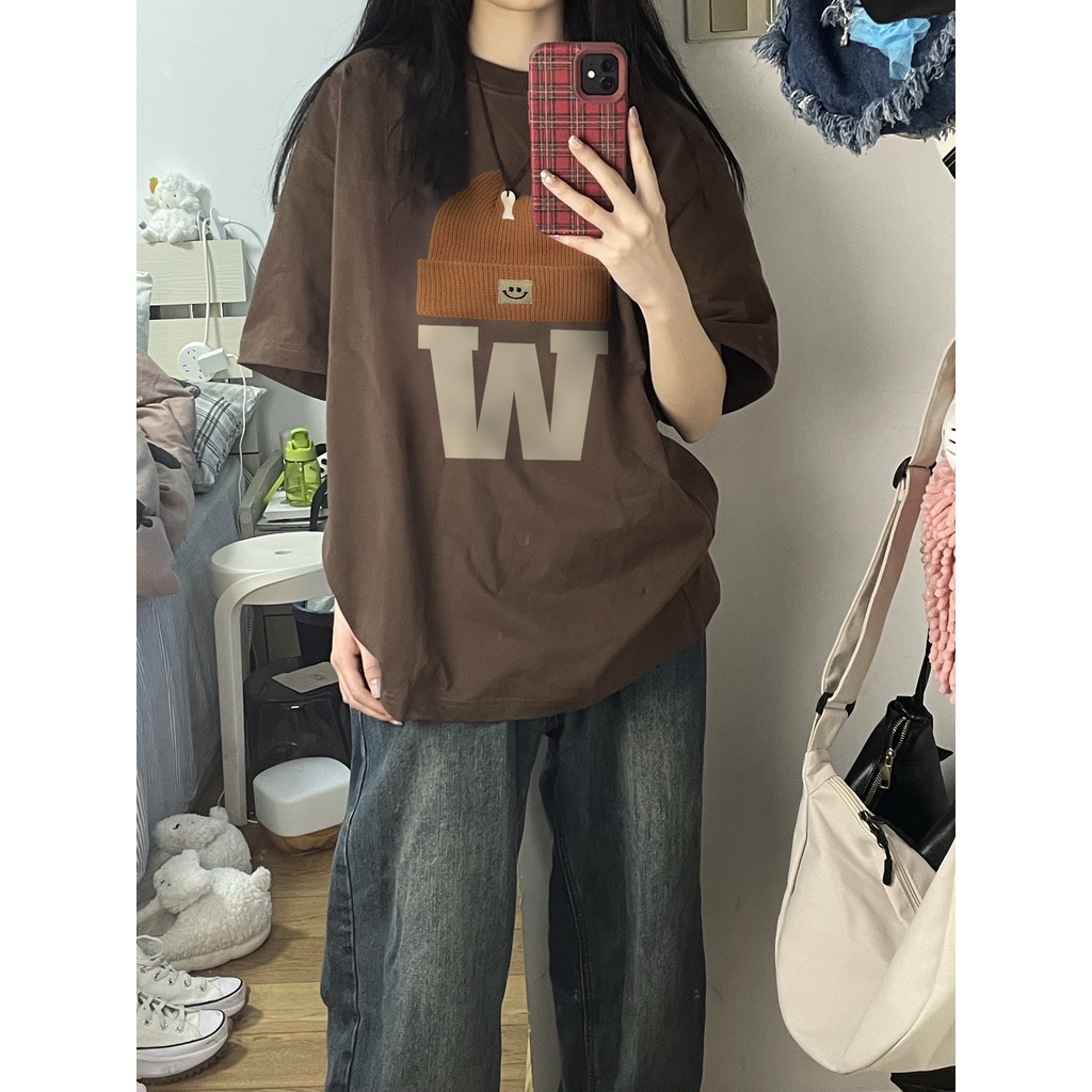 baju kaos wanita lengan pendek vintage letter motif printed t-shirt import kaos couple ootd