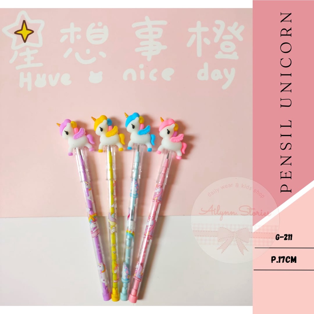 Pensil Susun Karakter Unicorn Lucu