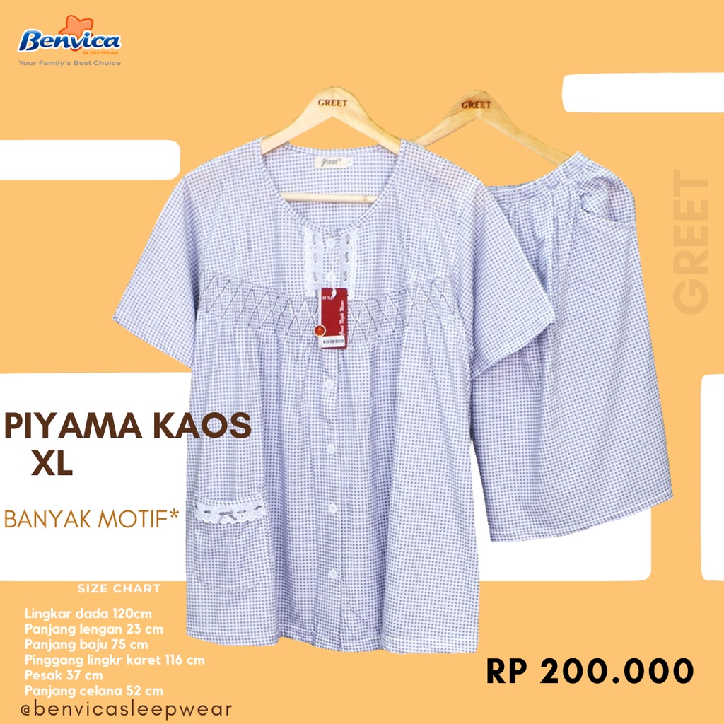 BAJU TIDUR JUMBO SETELAN CELANA PENDEK KAOS XL GREET BANYAK MOTIF