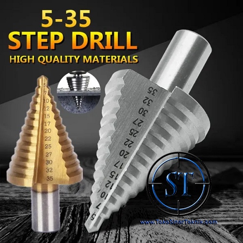 Mata Bor Multi Step 5-35mm Pagoda HSS 13 Step Drill Bits Cobalt Metal Besi Baja Tangga Alumunium Plastik