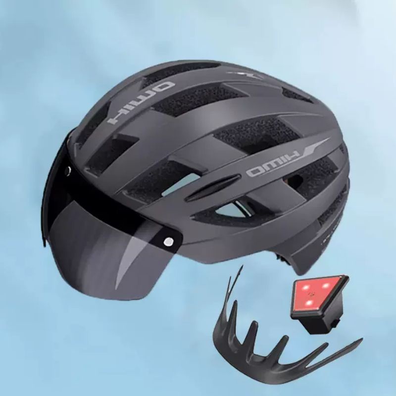 HIMO Helm Sepeda Bike Visor Breathable Shockproof with Tail Light Gray - S1