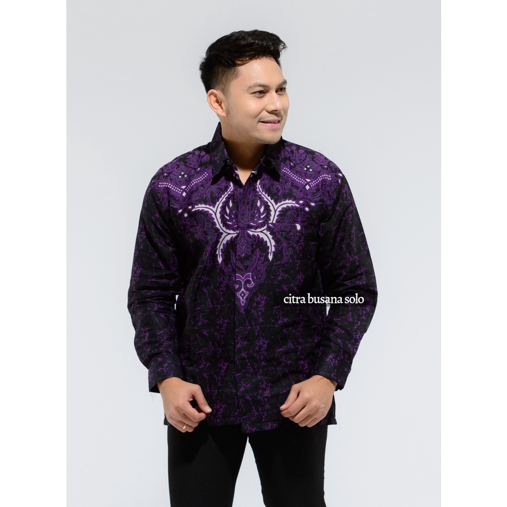 PINAYUNG UNGU Kemeja Batik Pria Full Furing Bahan Katun Sragenan