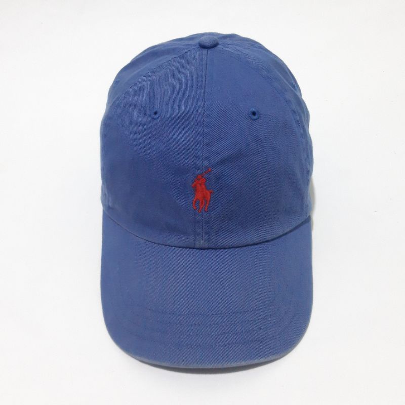 TOPI POLO RALPH LAUREN BIRU MERAH | STRAP KULIT | TOPI CASUAL SIMPLE VINTAGE ORIGINAL