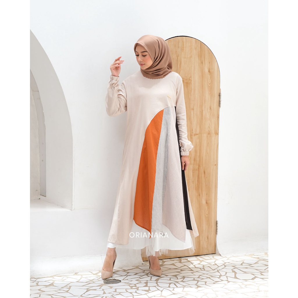Orianara - Kaitlyn Tunik Katun Atasan Midi Panjang Wanita Muslim