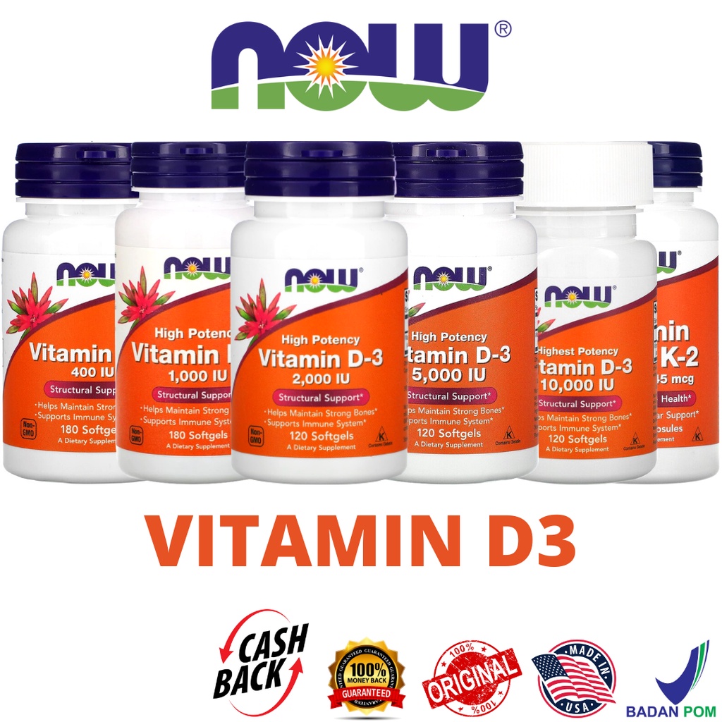 Vitamin D3 400 1000 2000 5000 10000 IU & K2 Mega | NOW Foods