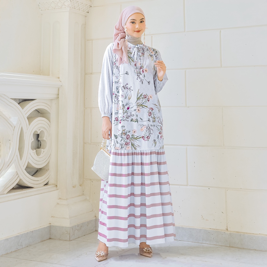 NUNA Ranjani Dress | atasan gamis wanita crepe motif printing