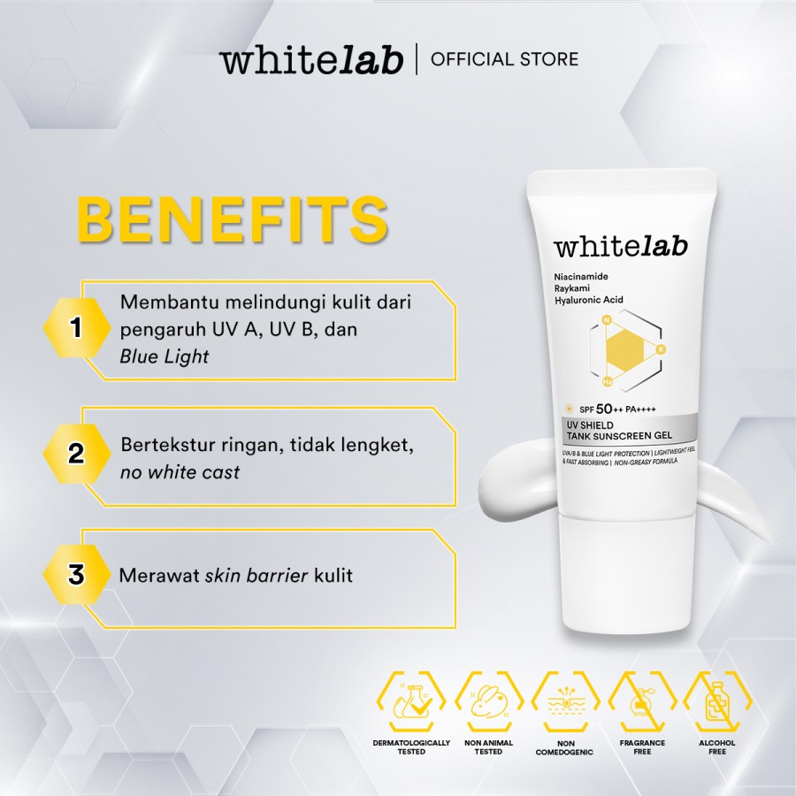 Bisa COD - Whitelab UV Shield Tank Sunscreen Gel SPF 50++ PA++++ - Sunscree Whitelab dengan Niacinamide/Mugwort/Hyaluronic