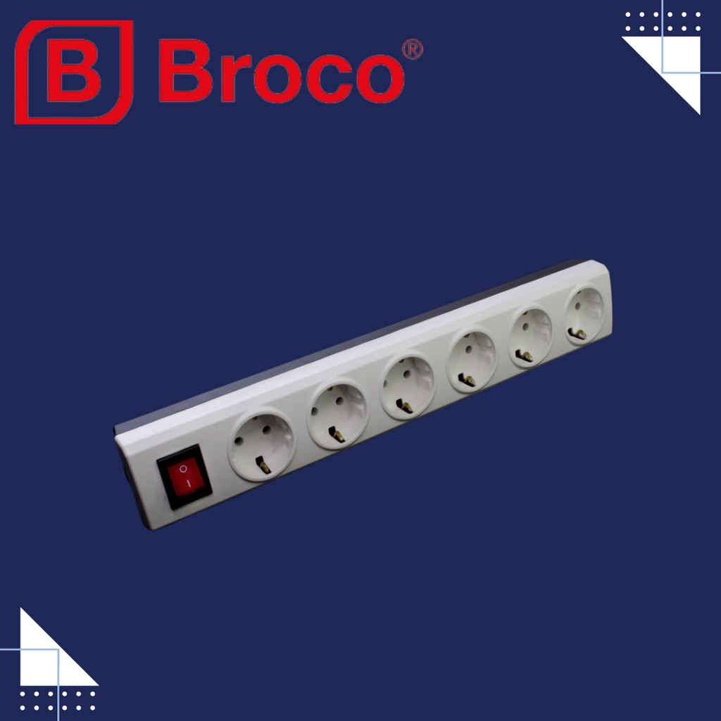 STOP KONTAK TERMINAL COLOKAN BROCO PUTIH LUBANG 6 NCP + SAKLAR ON OFF ADA LAMPU INDIKATOR BROCO 1546