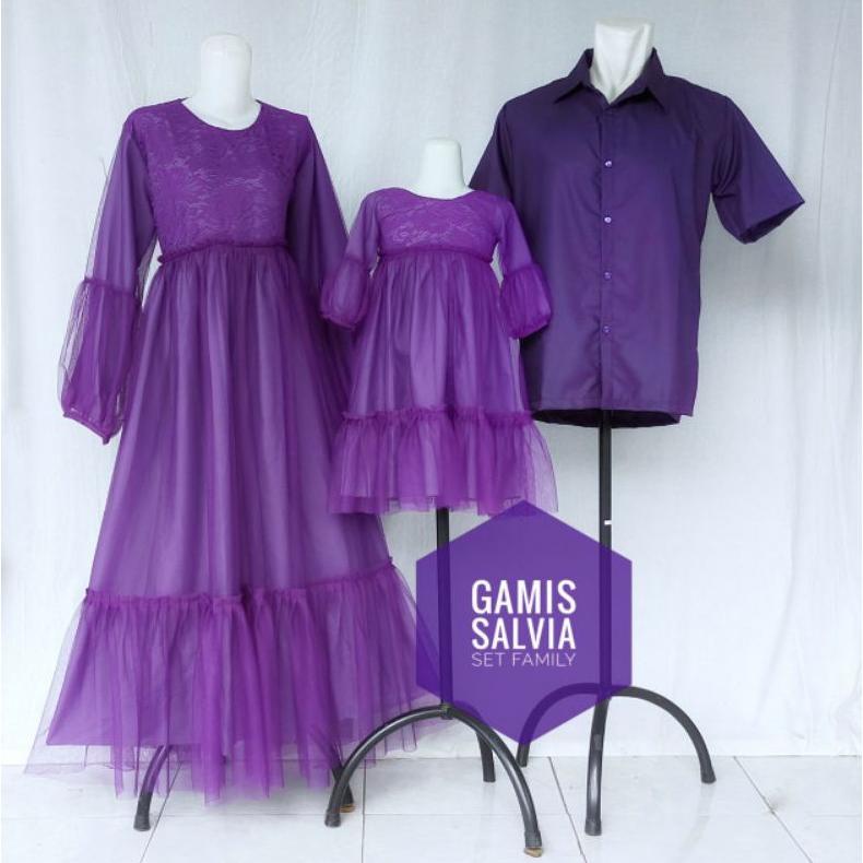 TERLARIS GAMIS BROKAT MIX TILLE /BAJU PESTA/SARIMBIT "' GAMIS SALVIA '" WARNA UNGU TUA Murah
