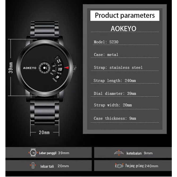 Aokeyo S230 Jam Tangan Pria Anti Air ORI Luxury Bisnis Quartz Watch（Free BOX+Kartu）-2