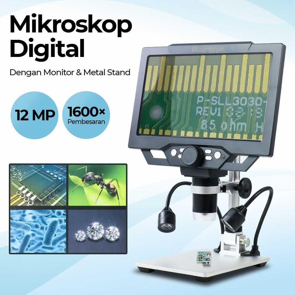 Mikroskop Digital 12MP 1600X dengan Monitor &amp; Metal Stand - G1600 - Silver