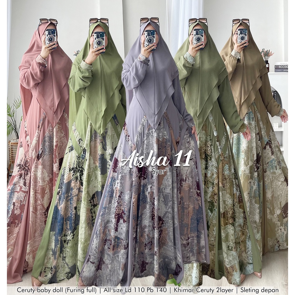 Zahira1808 Gamis Aisha 11 Bahan Ceruty Baby Doll Gamis Muslim Syari Ibu Busui Dress Ori Best Seller