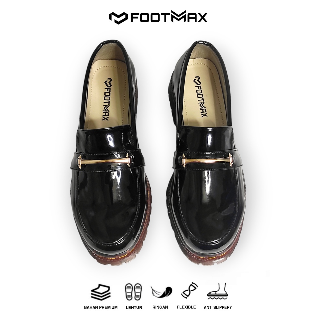 Sepatu Docmart Wanita Hitam Kilap Sepatu Kerja Wanita Casual Formal Sepatu Wanita Loafer Slip On Termurah