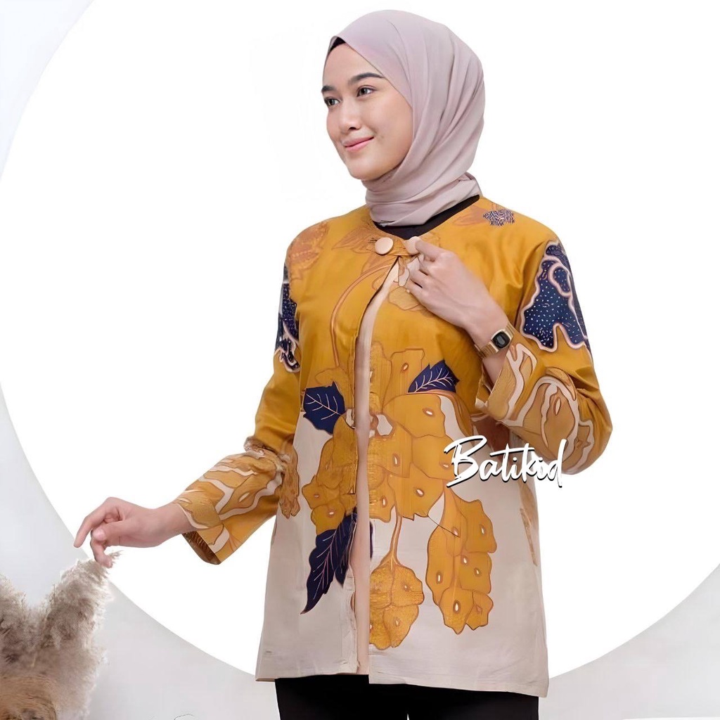 Batikid - Atasan Batik Wanita Kekinian - Blouse Bolero Kombinasi - Mawar Mustard