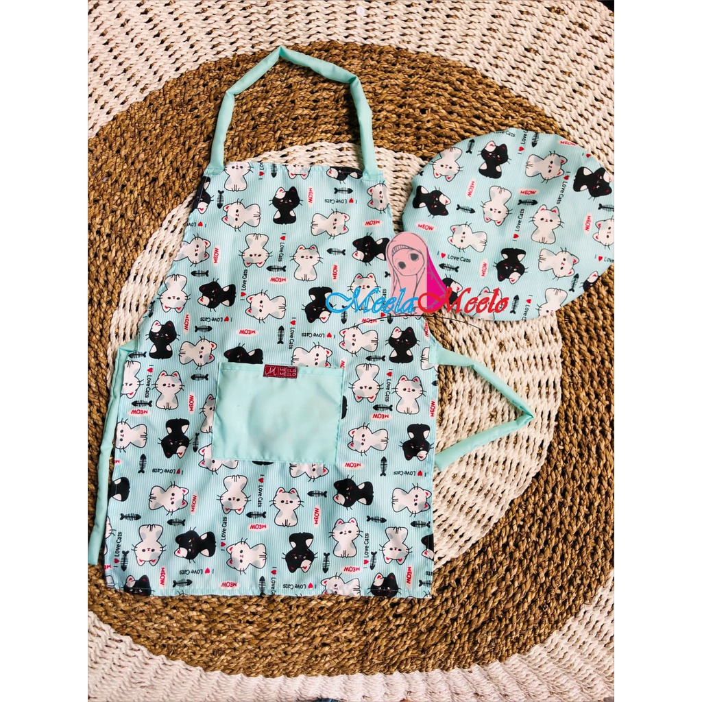 Celemek Anak Dan Topi KOKI SET| Celemek Masak Apron| Celemek anak apron kids plus topi