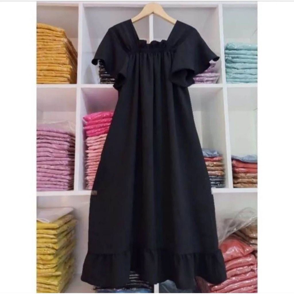 Claudia Daily Dress Lengan Pendek Korean Style Crinkle Airflow Daster Rempel Polos Terbaru Long Dress Kekinian