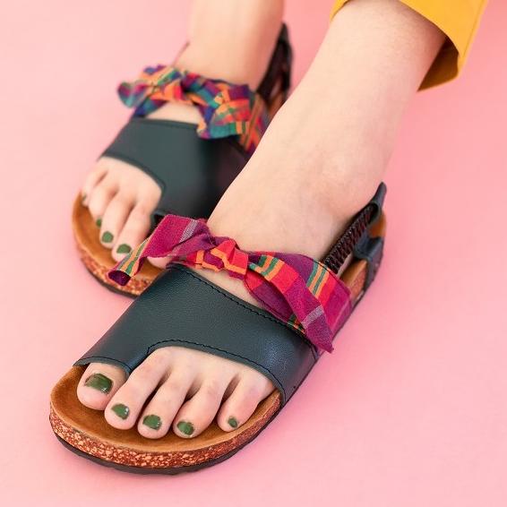 SANDAL ALMOND DARK GREEN SINTETIS MIX KAIN MOTIF
