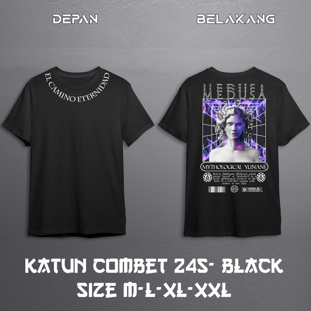 Kaos Baju Tshirt medusa Pria Baju Distro Basic Lengan Pendek depan belakang