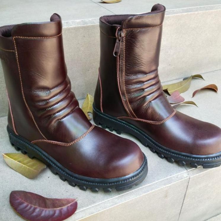 MENARIK Sepatu boot kulit ujung besi, sepatu safety proyek kulit asli ujung besi, sepatu safety resl