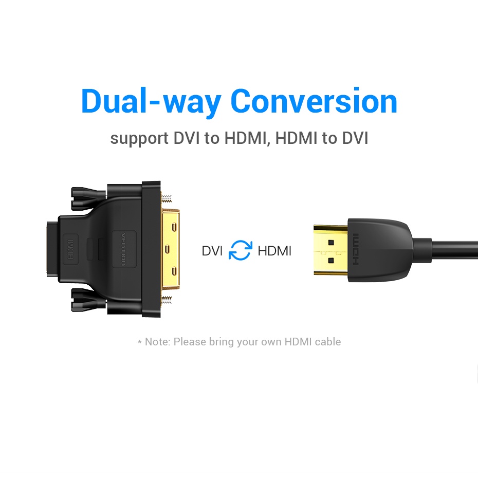 (Bisa Cod) Vention Adapter Converter DVI-D (24+1) to HDMI Bi-directional ECD AIL