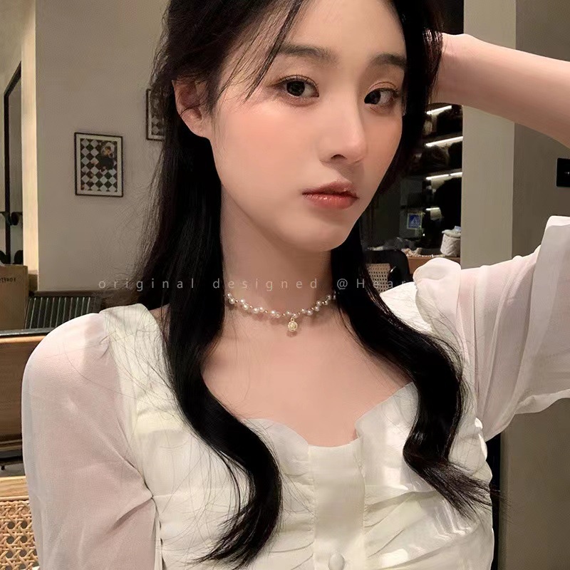 Kalung Liontin Bulat Mutiara Elegan Rantai Choker Aesthetic Untuk Aksesoris Perhiasan Fashion Wanita