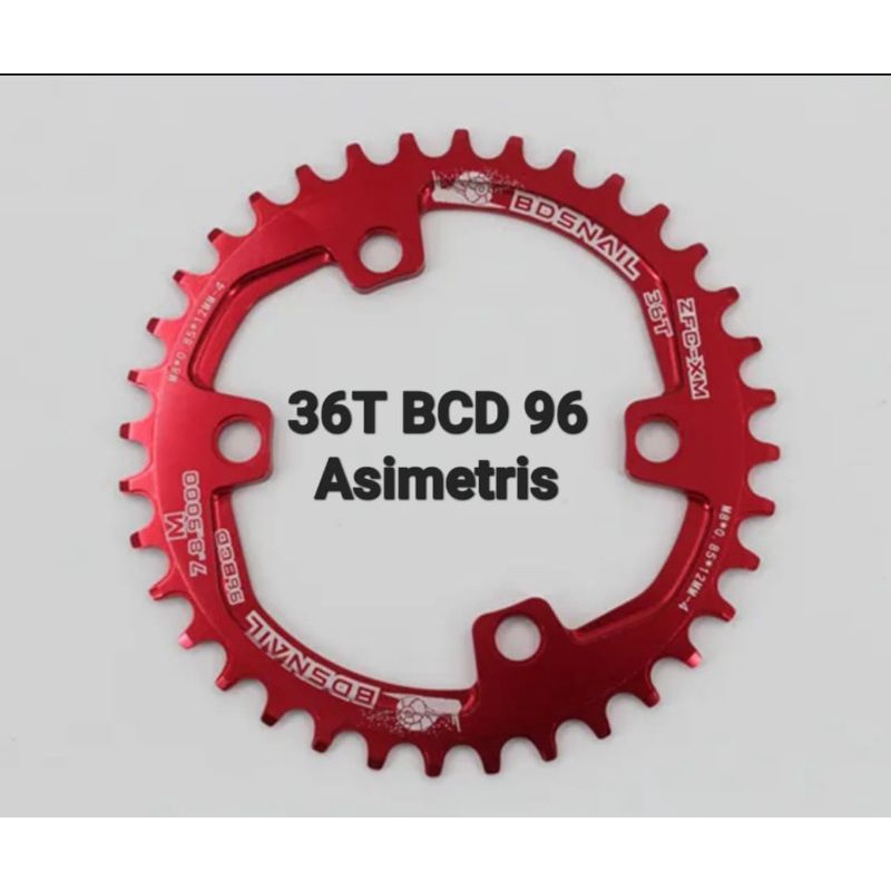 Snail Chainring 36T BCD 96 Asimetris Narrow wide Chain ring Crank Arm Sepeda Merah