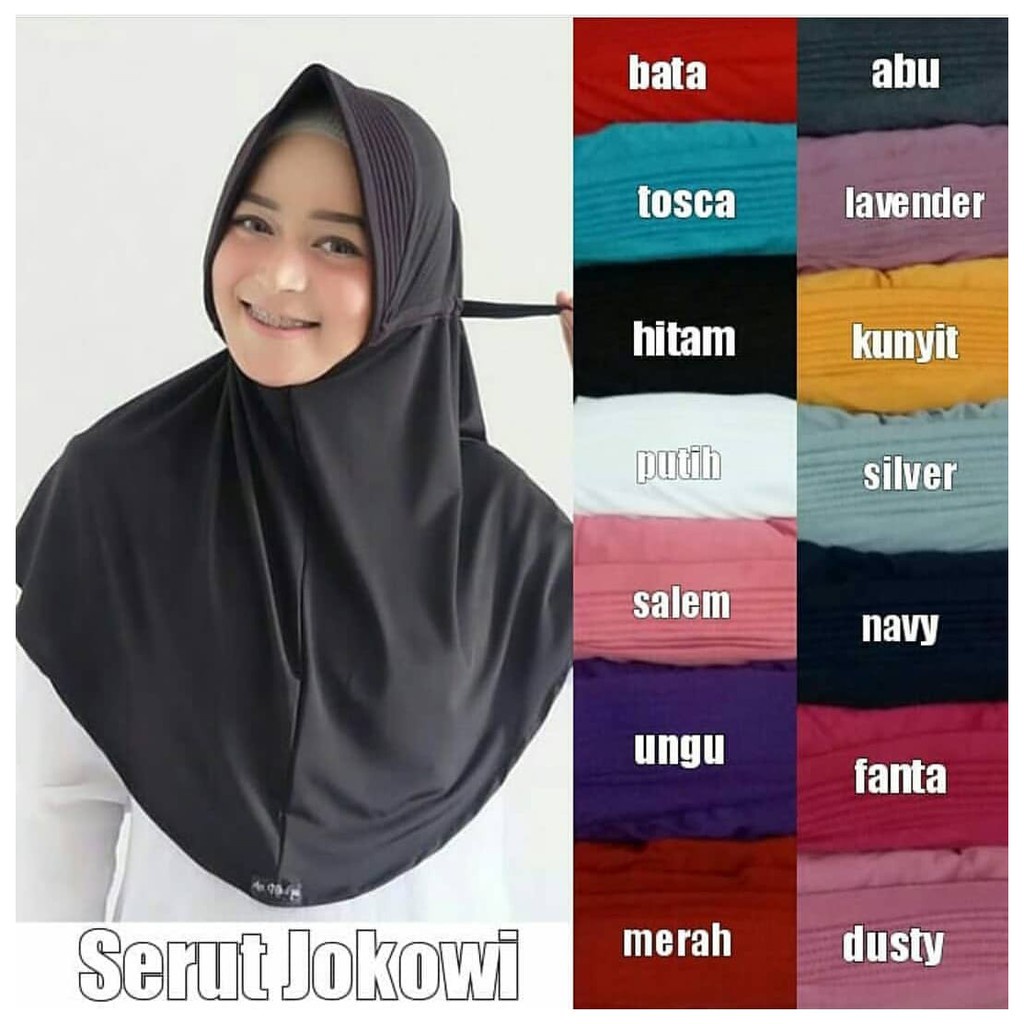 Jilbab Instan Serut Jokowi Jersey Premium I Jilbab Serut Polos Tali Pet Antem By Shamira Jibab Serut