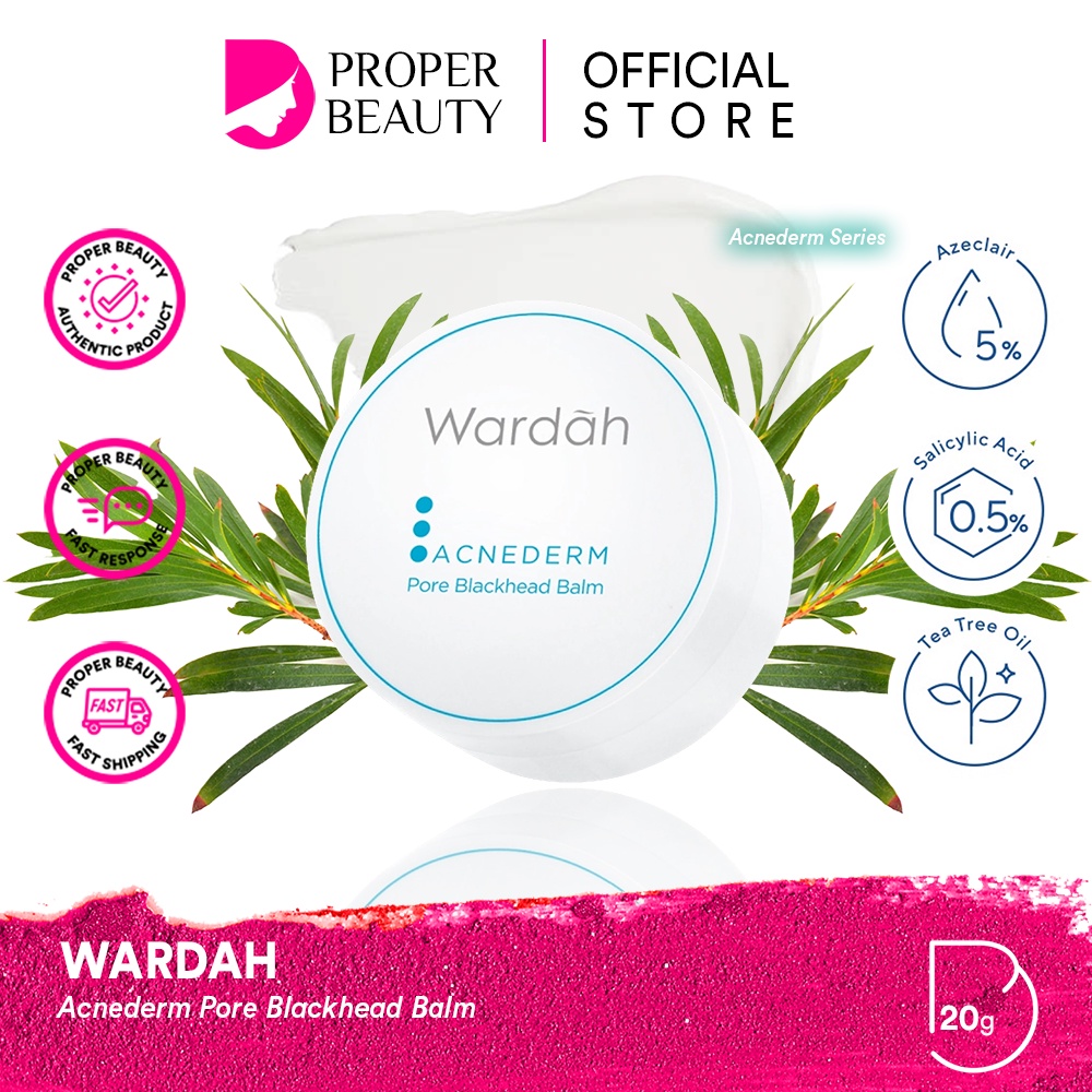 WARDAH Acnederm Pore Blackhead Balm Indonesia / Pembersih Komedo 20g / Derma Cleanse Actives With Tea Tree Oil / Bantu Kurangi Komedo Di Pori / Comedo / Skincare Face Care Series / Foaming Cleanser Toner Serum Day Night Moisturizer Acne Spot Gel Powder