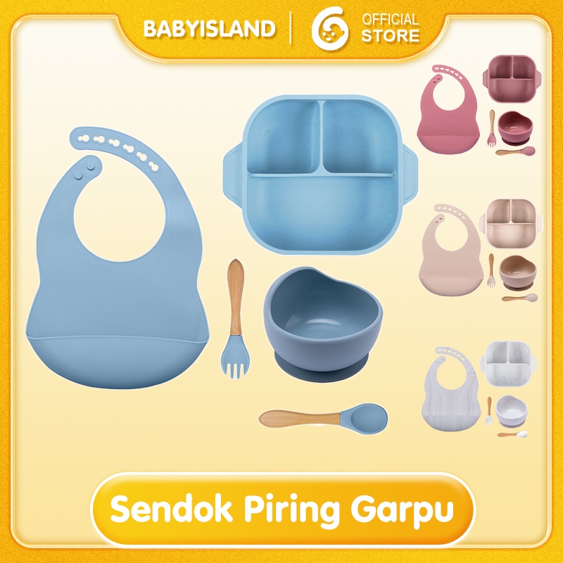 PREMIUM SILICONE BOWL BPA Free Waterproof Peralatan Tempat Makan Bayi Anak-anak Silikon Bib Mangkok Sendok Piring Garpu