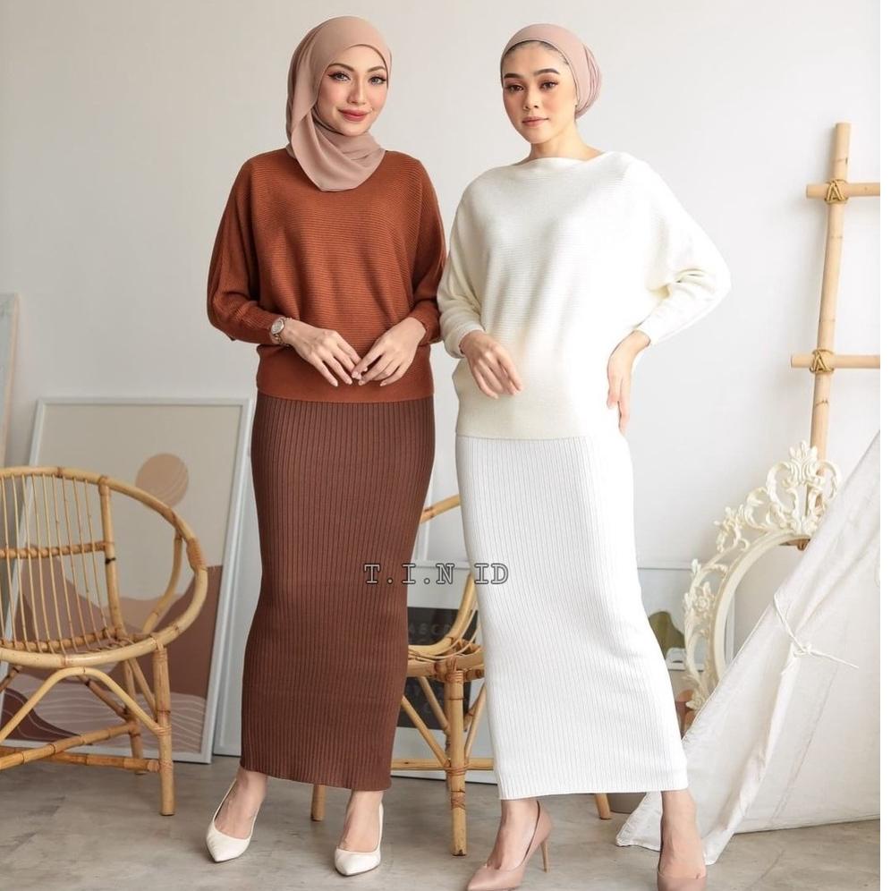 BOOMING Rok rajut span premium Import Long pensil rib knit skirt
