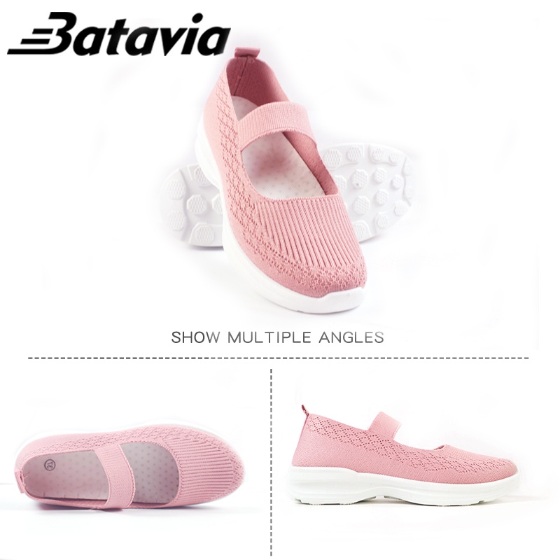 Batavia 2023 Baru Olahraga Sepatu Berjalan Sepatu Datar Terbang Tenunan Bernapas Sepatu Wanita Impor Slip-On Sepatu Tali Elastis Kain Sepatu A26