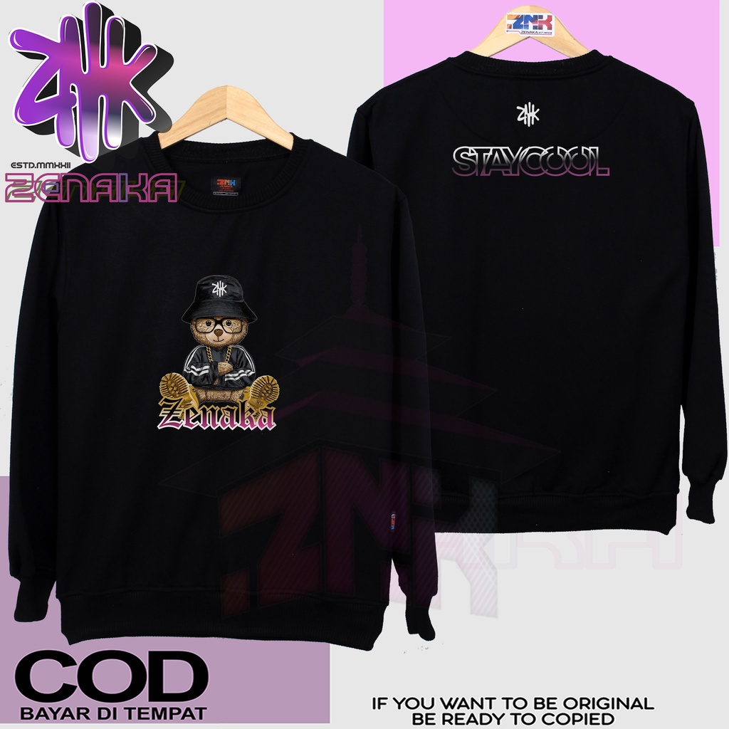 Zenaka Crewneck pria distro aesthetic tebal warna hitam Crewneck pria oversize polos Suiter cowok keren distro Sweater pria distro keren 2023 Hoodie pria distro aesthetic simple graffity Crewneck wanita oversize Crewneck couple pasangan kekinian cool bear