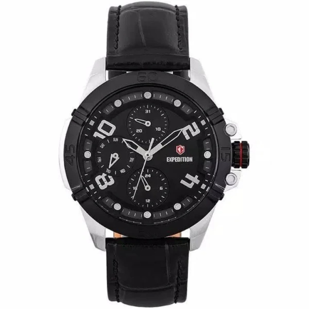 JAM TANGAN WANITA EXPEDITION E6765 E 6765 BFLTBBA SILVER BLACK LEATHER STRAP